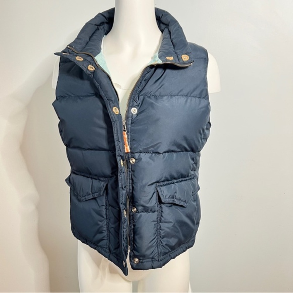 J. Crew Down Filled Quilted Blue Puffer Vest with High Collar | Size Large P